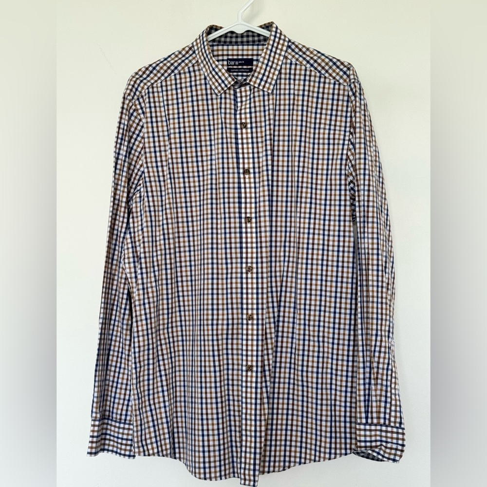 Bar III Blue, Brown, White Men Button Down Shirt, 100% Cotton, Slim fit, size L